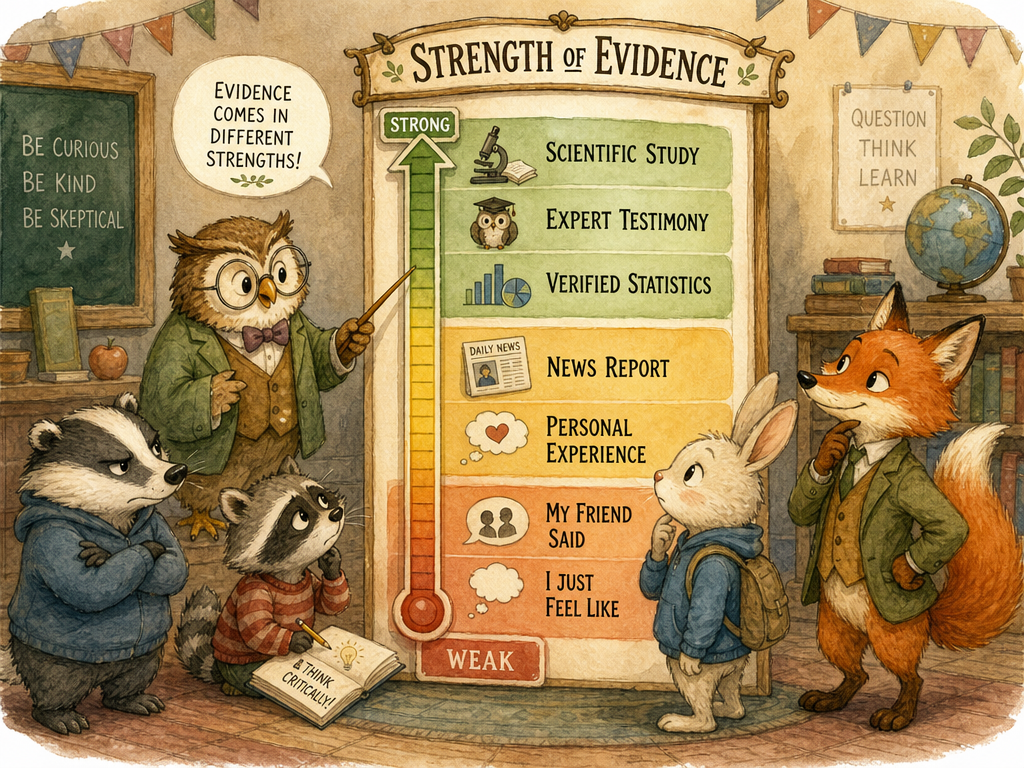 A scale weighing strong evidence against weak evidence