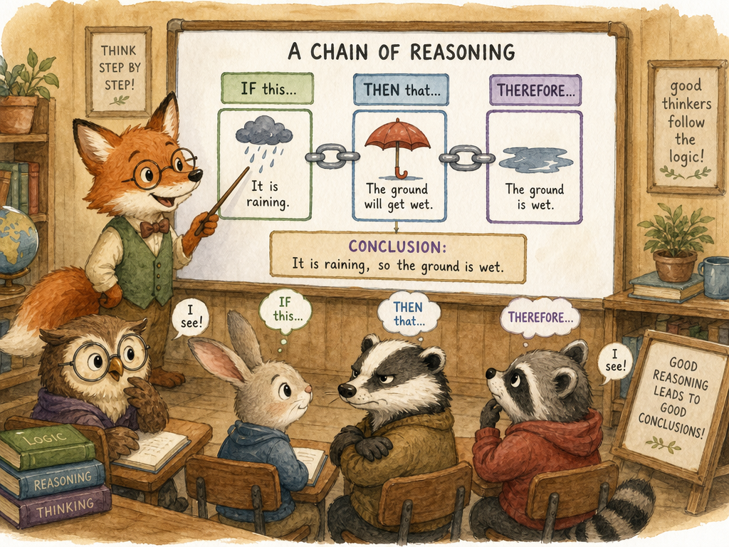 A chain of connected gears showing logical reasoning