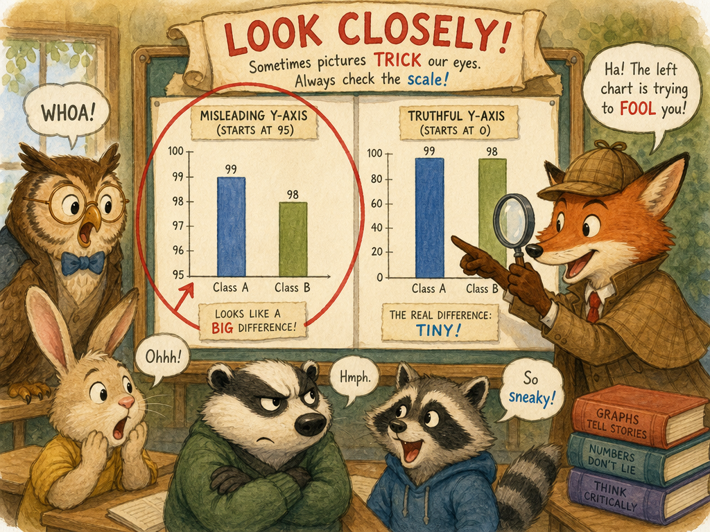 A graph with a magnifying glass revealing hidden tricks