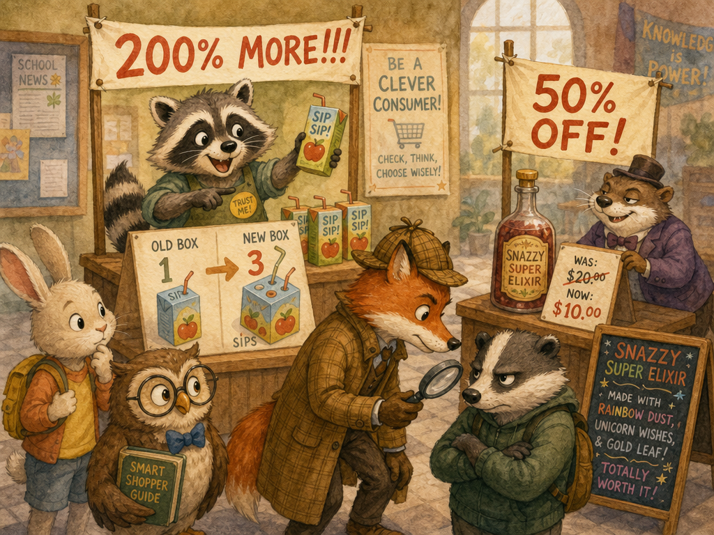 A magnifying glass revealing tiny base numbers behind scary percentages